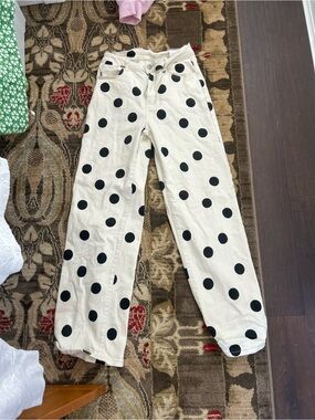 Women's Straight Leg Polka Dot Jeans - Cream/Black